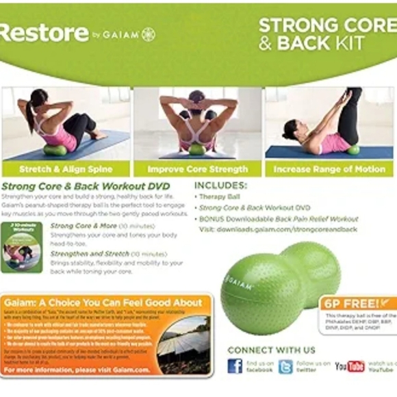 NWT Gaiam Restore Strong Core & Back Care Massage Kit Green - Picture 4 of 4